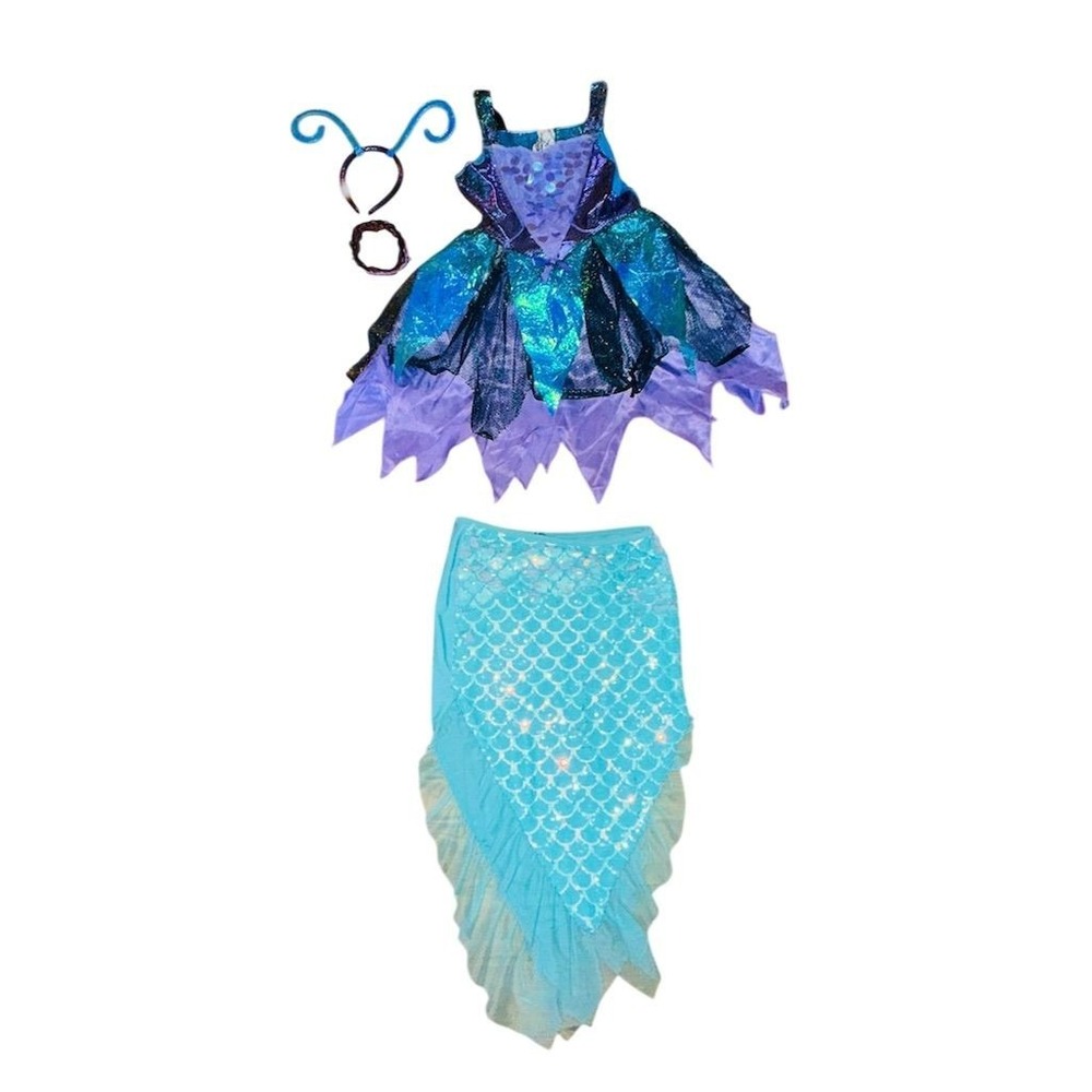 Halloween Girls Dragon Queen Costume Dress 10/12 L Tutu Wings cosplay sequin 4pc